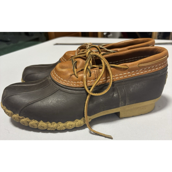LL Bean Men's 8 Rubber Moc Duck Brown Boots Leather Low Top Comfort Waterproof - Picture 2 of 9